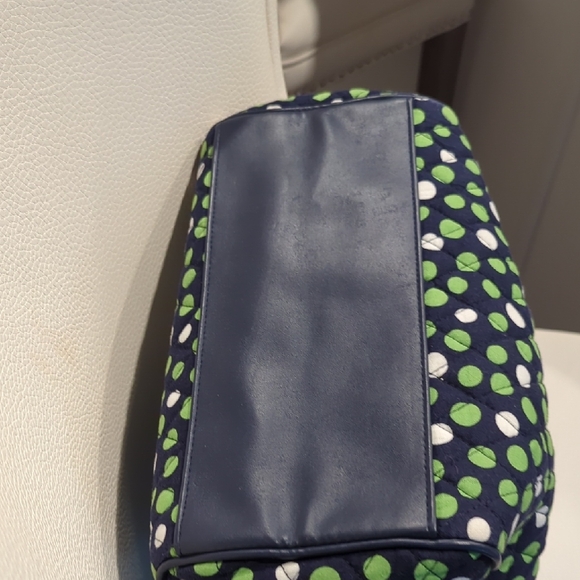 Vera Bradley Navy and Lime Green Polka Dot Tote - Picture 4 of 8